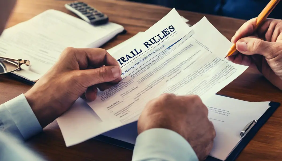 A person holding a document with the text 'IRA Rollover Rules' written on it, symbolizing the importance of understanding the rules and regulations of IRA rollovers for financial planning.