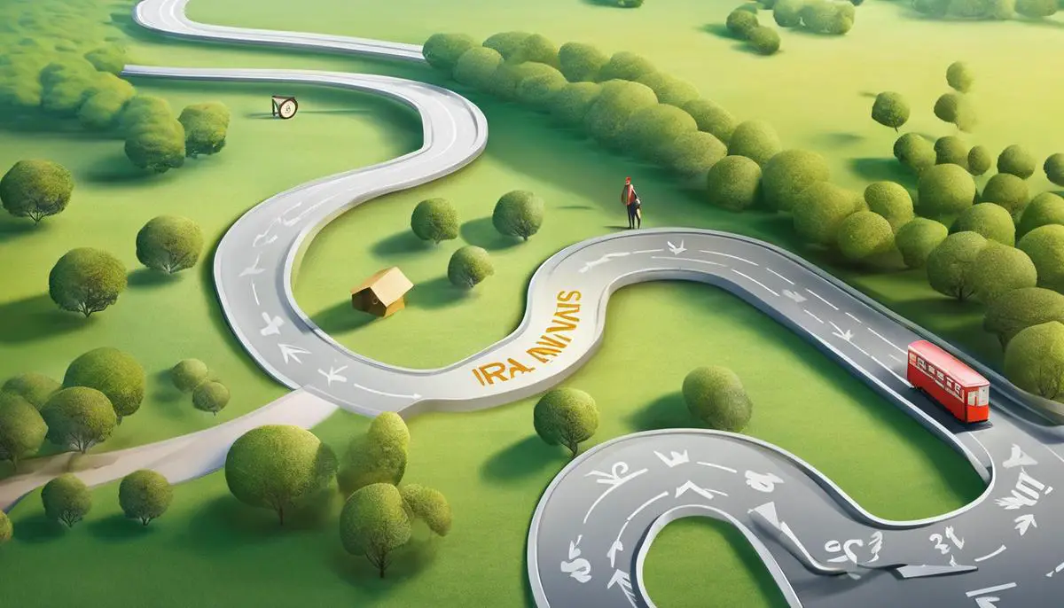 Illustration depicting two paths representing Roth IRA and Traditional IRA choices with a question mark in the middle, symbolizing the decision-making process for investors.