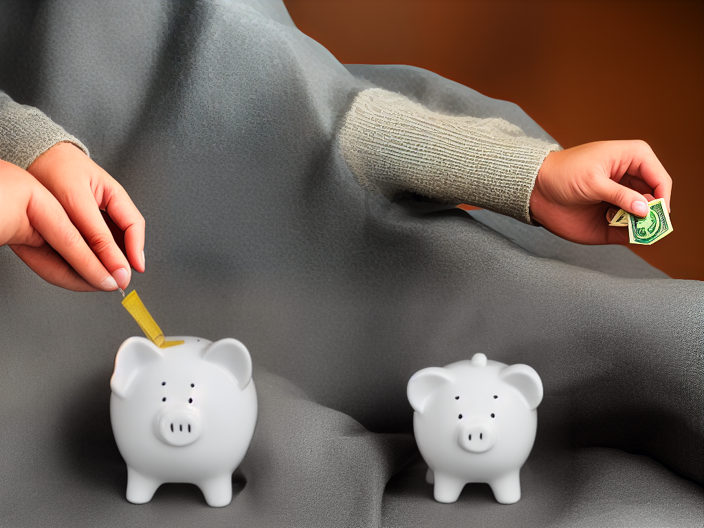 A cartoon image of a person holding a piggy bank with retirement savings written on it.